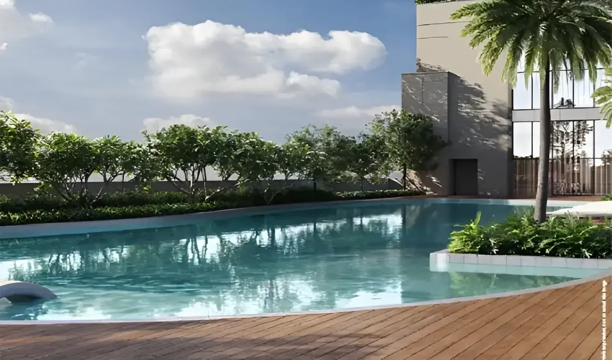 Rooftop pool with skyline views